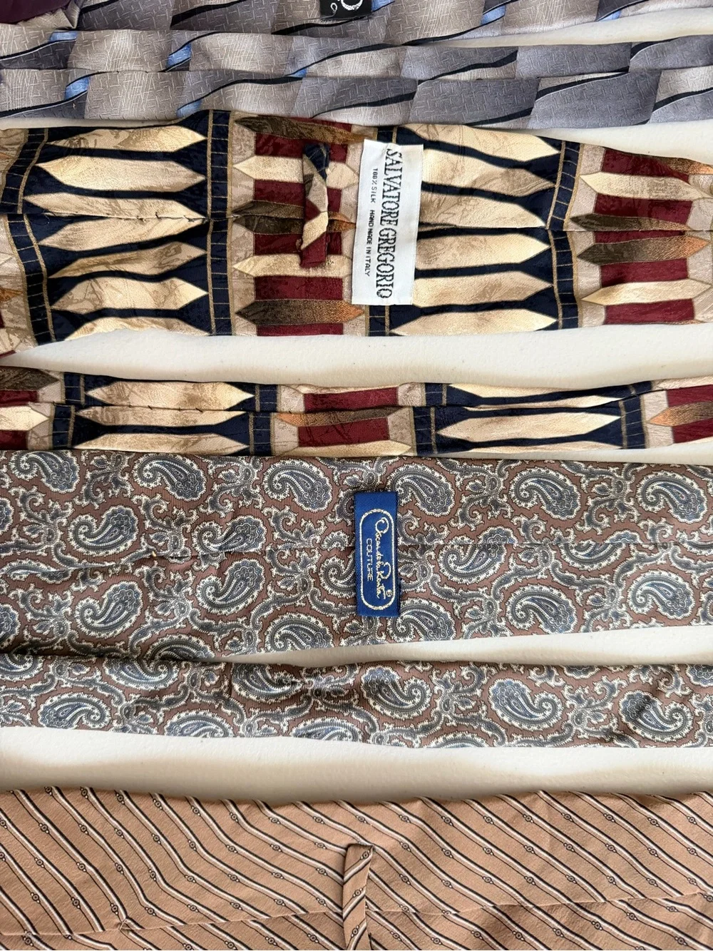 Lot of 5 Designer Silk Neckties Zegna Oscar de la Renta Salvatore Gregorio VTG
